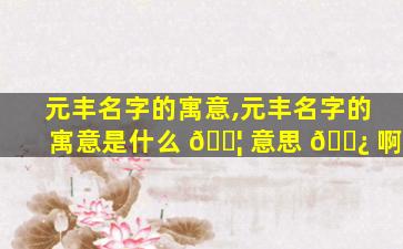 元丰名字的寓意,元丰名字的寓意是什么 🐦 意思 🌿 啊